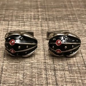 Ravi Ratan Stainless Steel Frog Cufflinks (Black Enamel / Red Eyes)